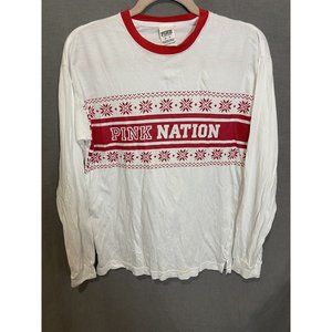 Victoria’s Secret PINK Shirt XS Red White Pink Nation Holiday Long Sleeve Top.‎